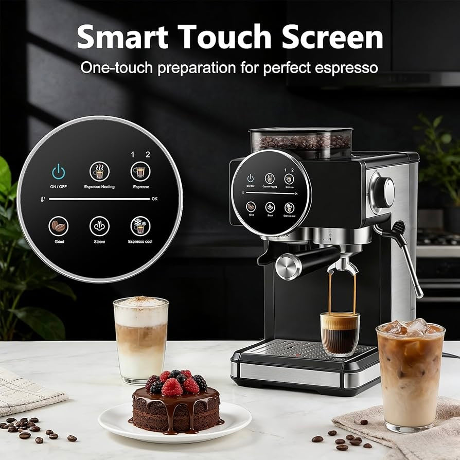 Huake 20 Bar Espresso Coffee Machine with Grinder & Touch Screen – Barista Coffee at Home - Smart Gate