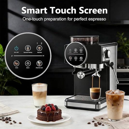 Huake 20 Bar Espresso Coffee Machine with Grinder & Touch Screen – Barista Coffee at Home - Smart Gate