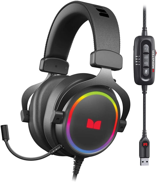 Monster Alpha RGB Gaming Headset – 7.1 Virtual Surround, Detachable ENC Mic, LED Lighting