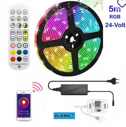 RiXME 5m LED Strip Lights RGB With Voice and Music Sync APP & Remote Control 24-Volt With WIFI - SmartGatelb