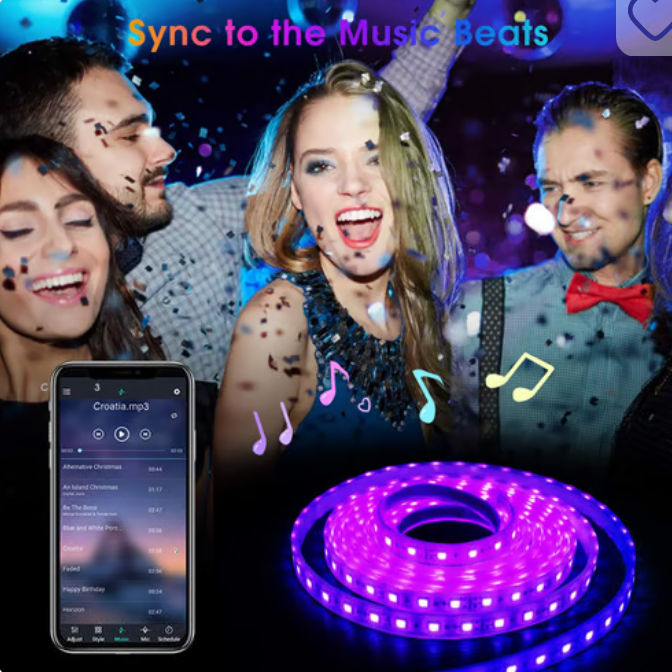 RiXME 5m LED Strip Lights RGB With Voice and Music Sync APP & Remote Control 24-Volt With WIFI - SmartGatelb