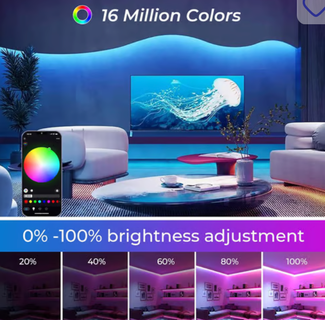 RiXME 5m LED Strip Lights RGB With Voice and Music Sync APP & Remote Control 24-Volt With WIFI - SmartGatelb