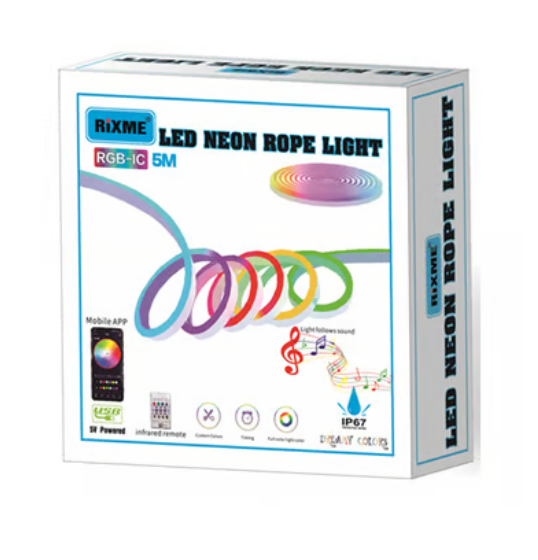 RiXME 5m RGB Neon LED Strip Music Sync Color Changing with Remote Control 5-Volt - SmartGatelb