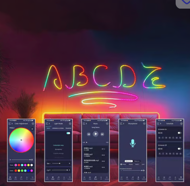 RiXME 5m RGB Neon LED Strip Music Sync Color Changing with Remote Control 5-Volt - SmartGatelb