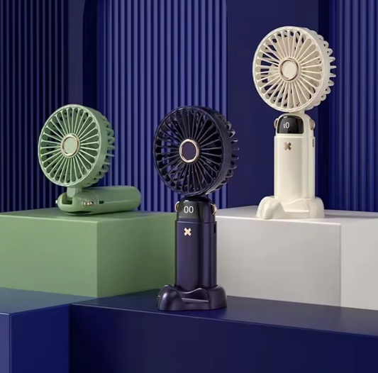 USB Rechargeable Foldable Mini Fan with LED Display – 5-Speed, 90° Adjustable, Neck Hanging & Desktop Use – Model N15B - SmartGatelb
