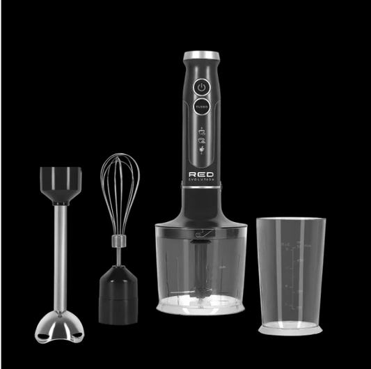 RED Evolution 4-in-1 Hand Blender Set – 800W Powerful Motor, Chopper, Whisk, Beaker – Black Edition
