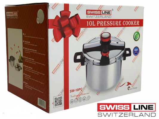 Swiss Line 10L Stainless Steel Pressure Cooker – Large Capacity Fast Cooking - Smart Gate