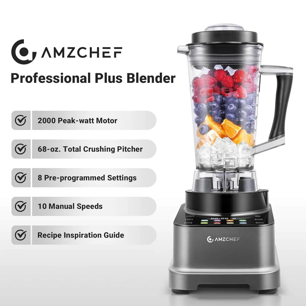 AMZCHEF 8-IN-1 Professional Blenders 2025 with LED Panel Touch Control 2000W - SmartGatelb
