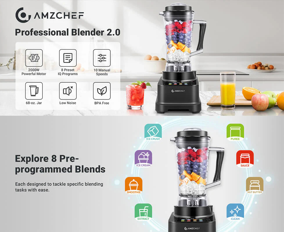 AMZCHEF 8-IN-1 Professional Blenders 2025 with LED Panel Touch Control 2000W - SmartGatelb