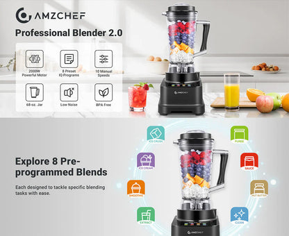 AMZCHEF 8-IN-1 Professional Blenders 2025 with LED Panel Touch Control 2000W - SmartGatelb