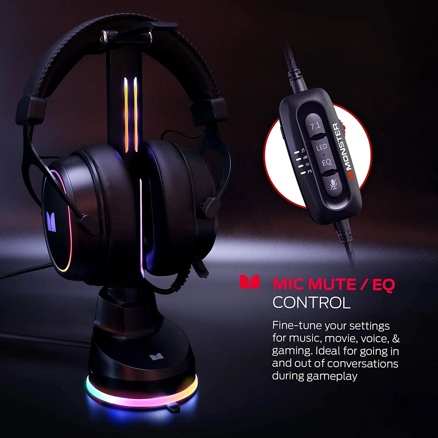 Monster Alpha RGB Gaming Headset – 7.1 Virtual Surround, Detachable ENC Mic, LED Lighting