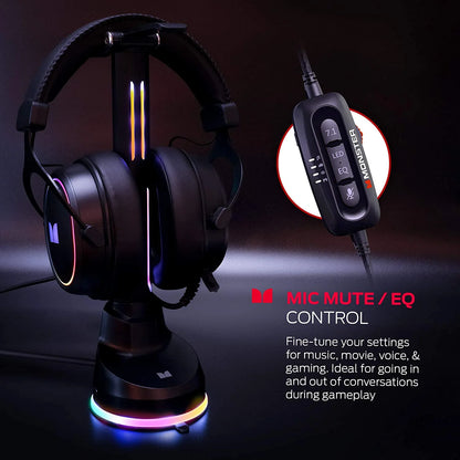Monster Alpha RGB Gaming Headset – 7.1 Virtual Surround, Detachable ENC Mic, LED Lighting
