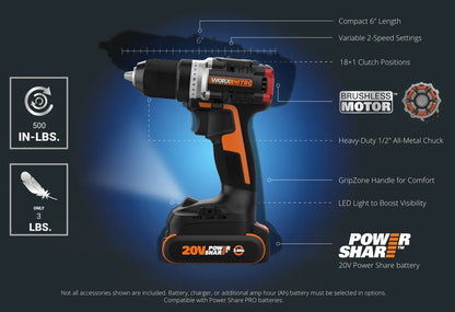 Worx Nitro 20V Cordless Compact Drill/Driver (2x Batterie) - SmartGatelb